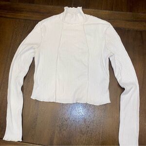 Elegant White Ribbed Mock Neck Blouse